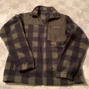 Columbia green plaid mens fleece jacket size medium